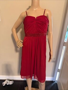 Adrianna Papell Red Ruched Sweetheart Midi Dress size 10